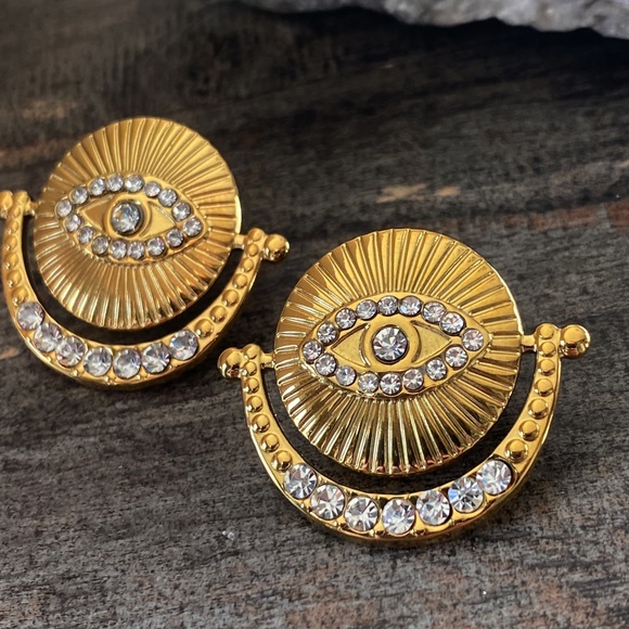 NEW Protection Eye Rhinestone Dangle Earrings - Picture 3 of 9